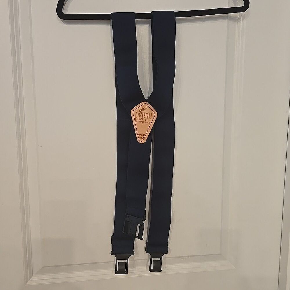 VTG Perry Hook-On Belt Y-Back Regular Adjustable Suspenders Navy Blue USA
